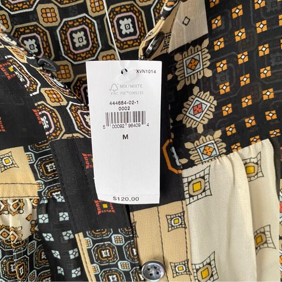 Banana Republic NWTs Eyelet Blouse Black Tan Patchwork Print size Medium - Picture 7 of 8